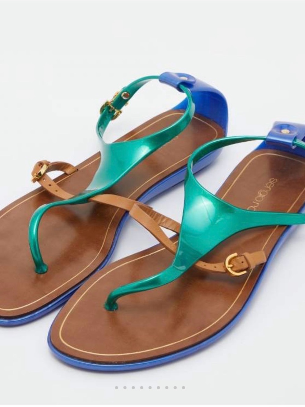 VINTAGE Sergio Rossi Jelly Sandals Cleo Green Blue Tan Colorblock Size 36 - Picture 2 of 11